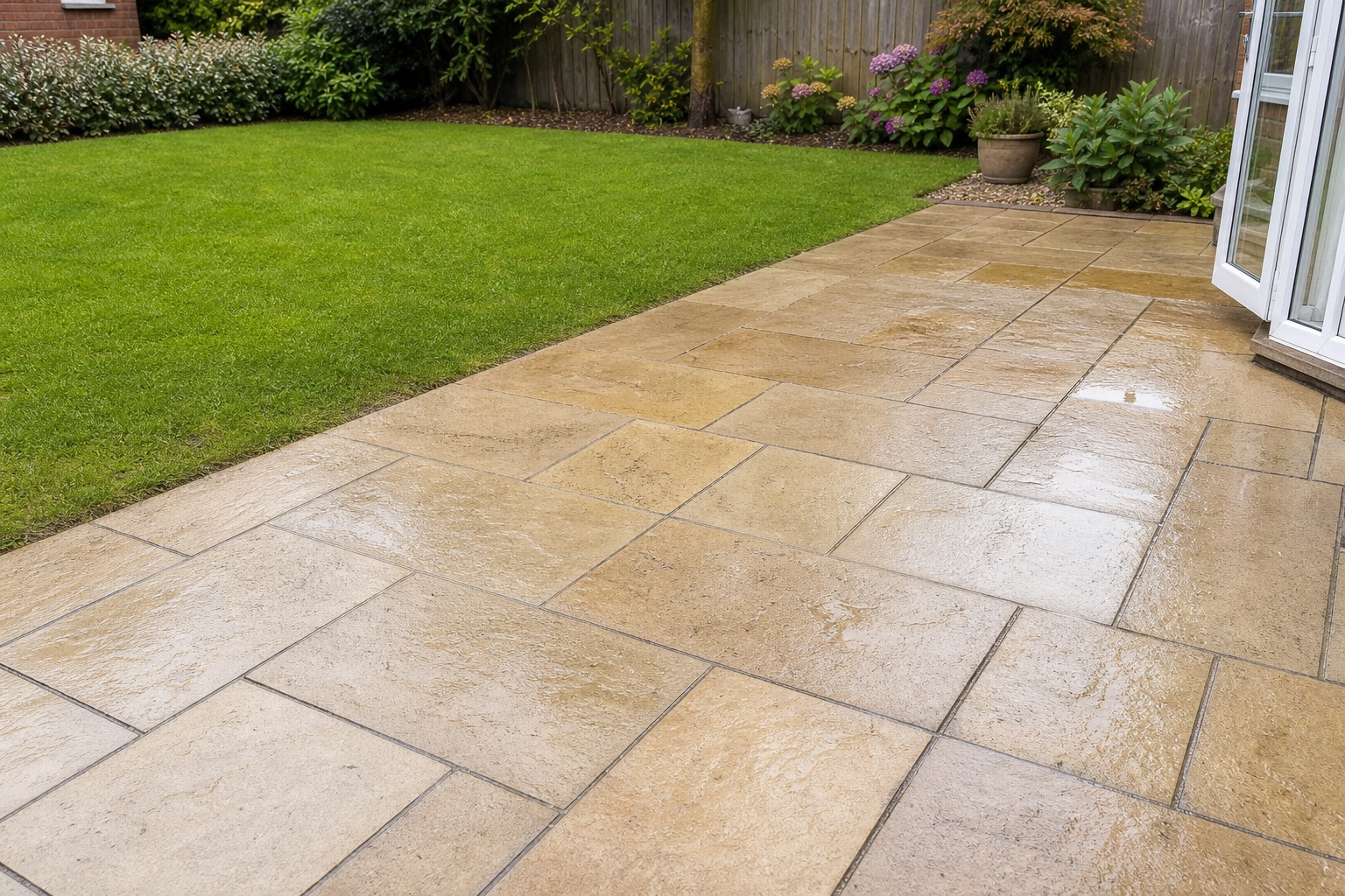 Bright clean garden patio after pressure washing